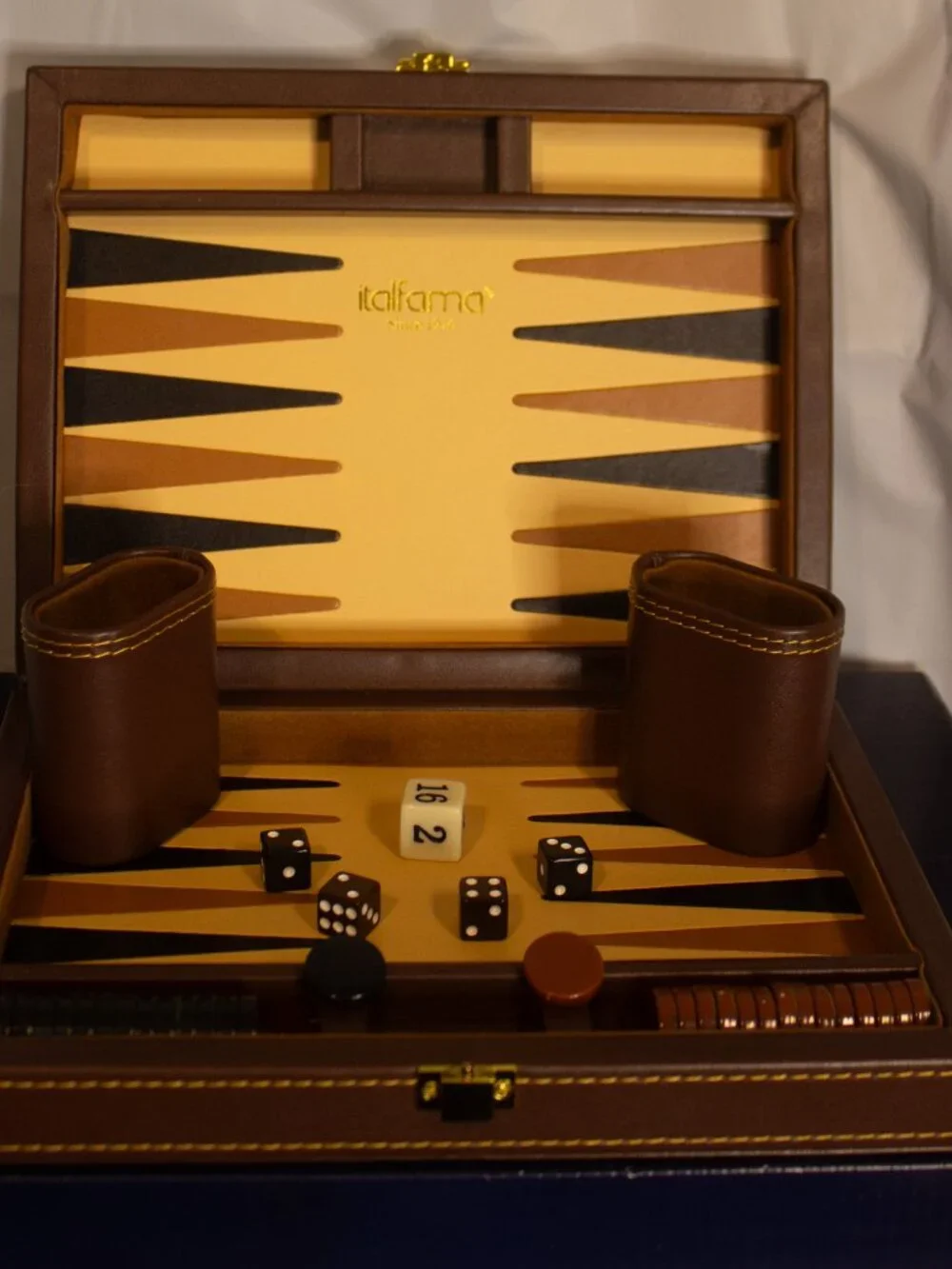 Italfama Backgammon Set – Leather Case – 14” Travel Size – Complete